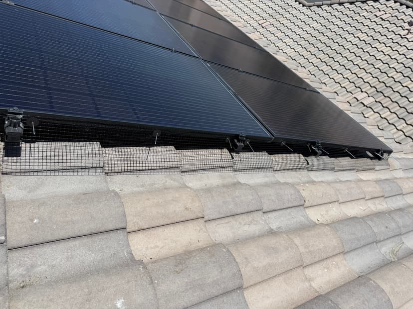 Another view of pigeon guard system installation