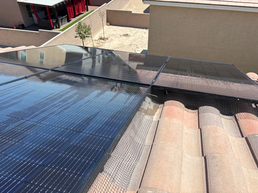 Pigeon guard system installed under solar panels